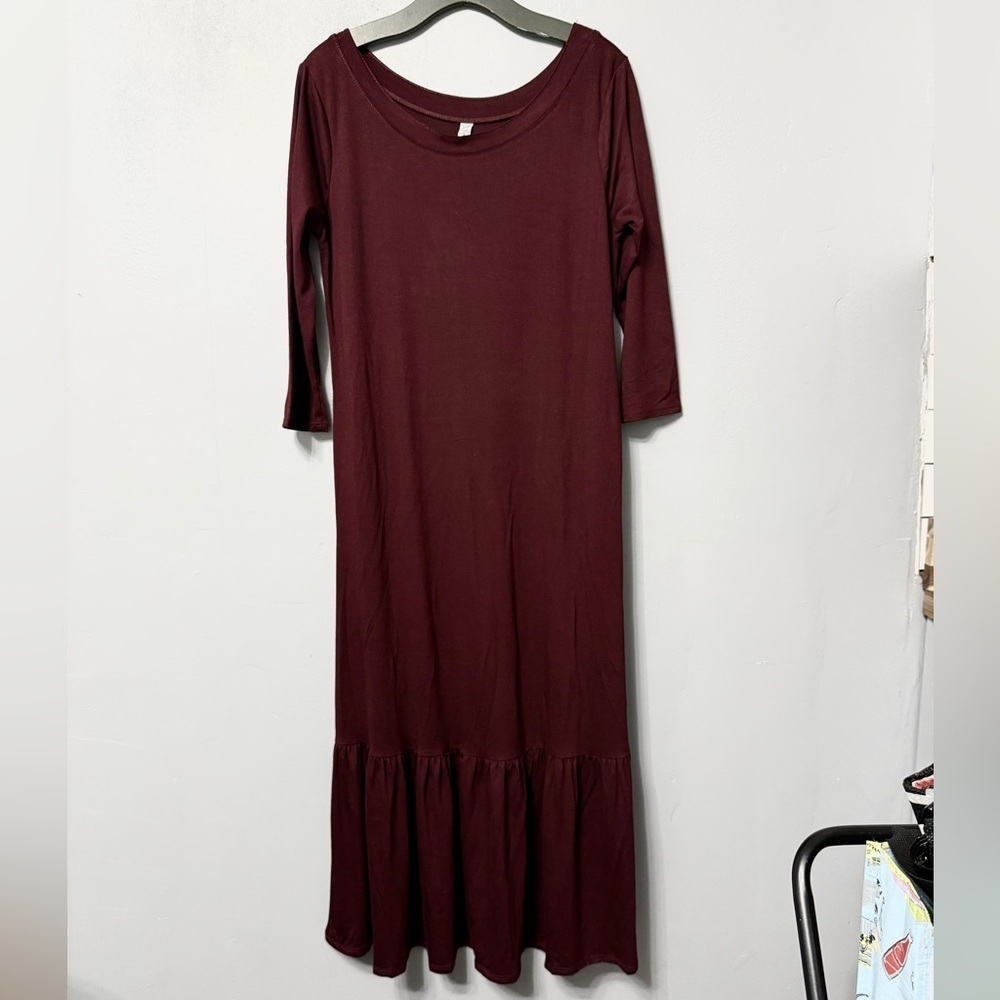 #1) “PRICE FIRM” NEW  Zenana Outfitters Long Sleeve Burgundy Dress - Picture 2 of 8